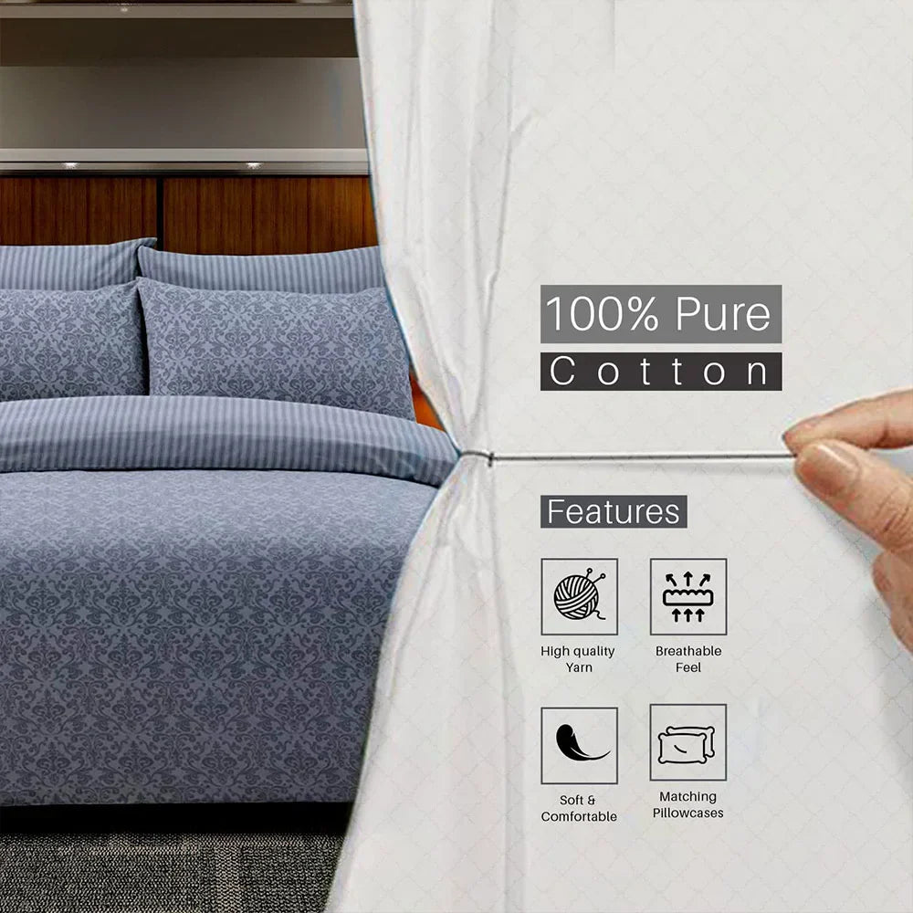 100% pure cotton duvet cover set in silver print