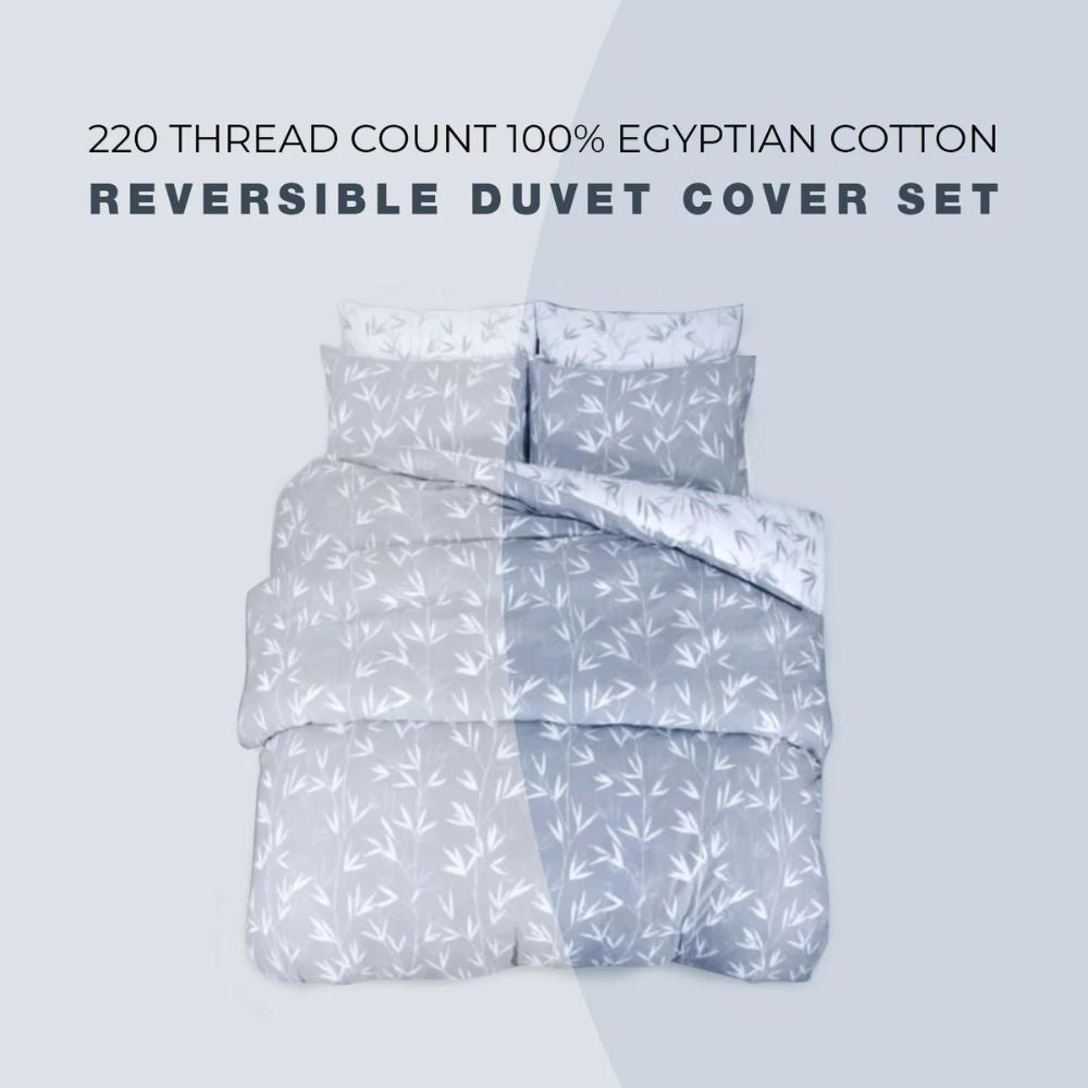 200 thread count 100% Egyptian Cotton Reversible Duvet Cover Set