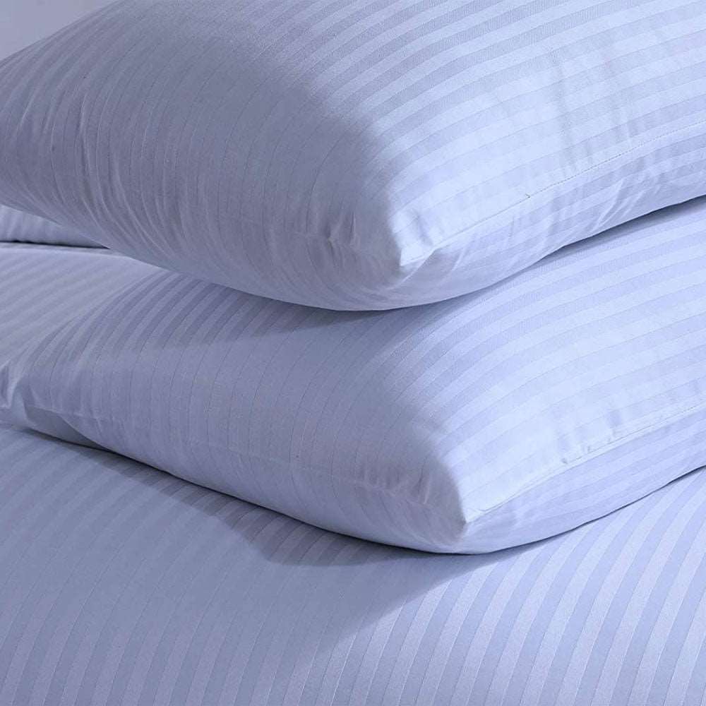 300 Thread Count 100% Cotton Sateen Stripe Duvet Cover Set With Pillow Cases - White