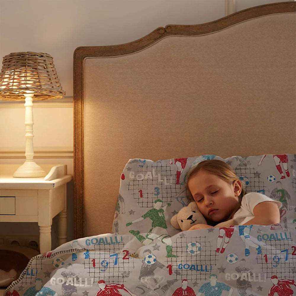 Football Print 100% Cotton Kids Bedding Set with Bed Sheet