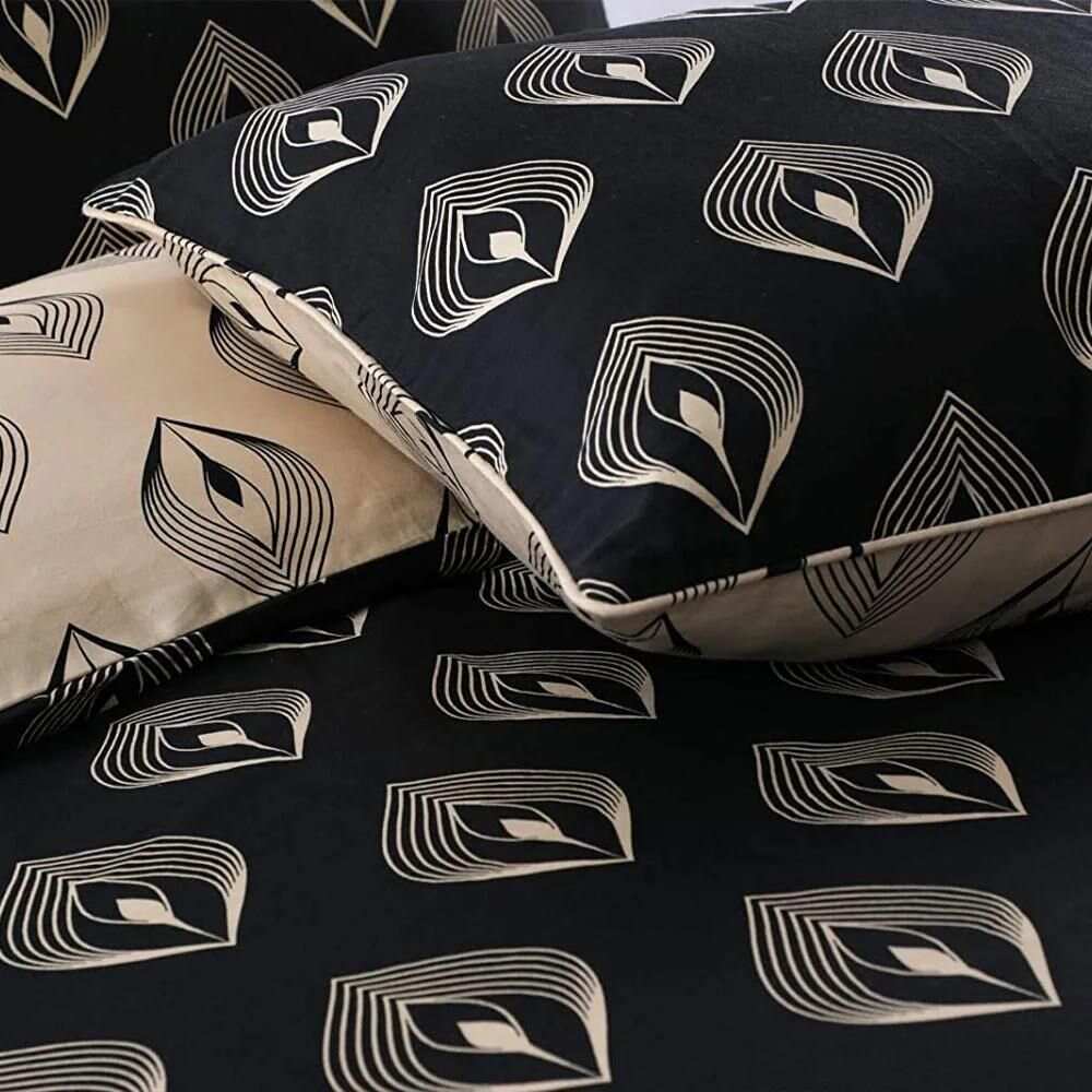 Lantern themed bedding in black and gold