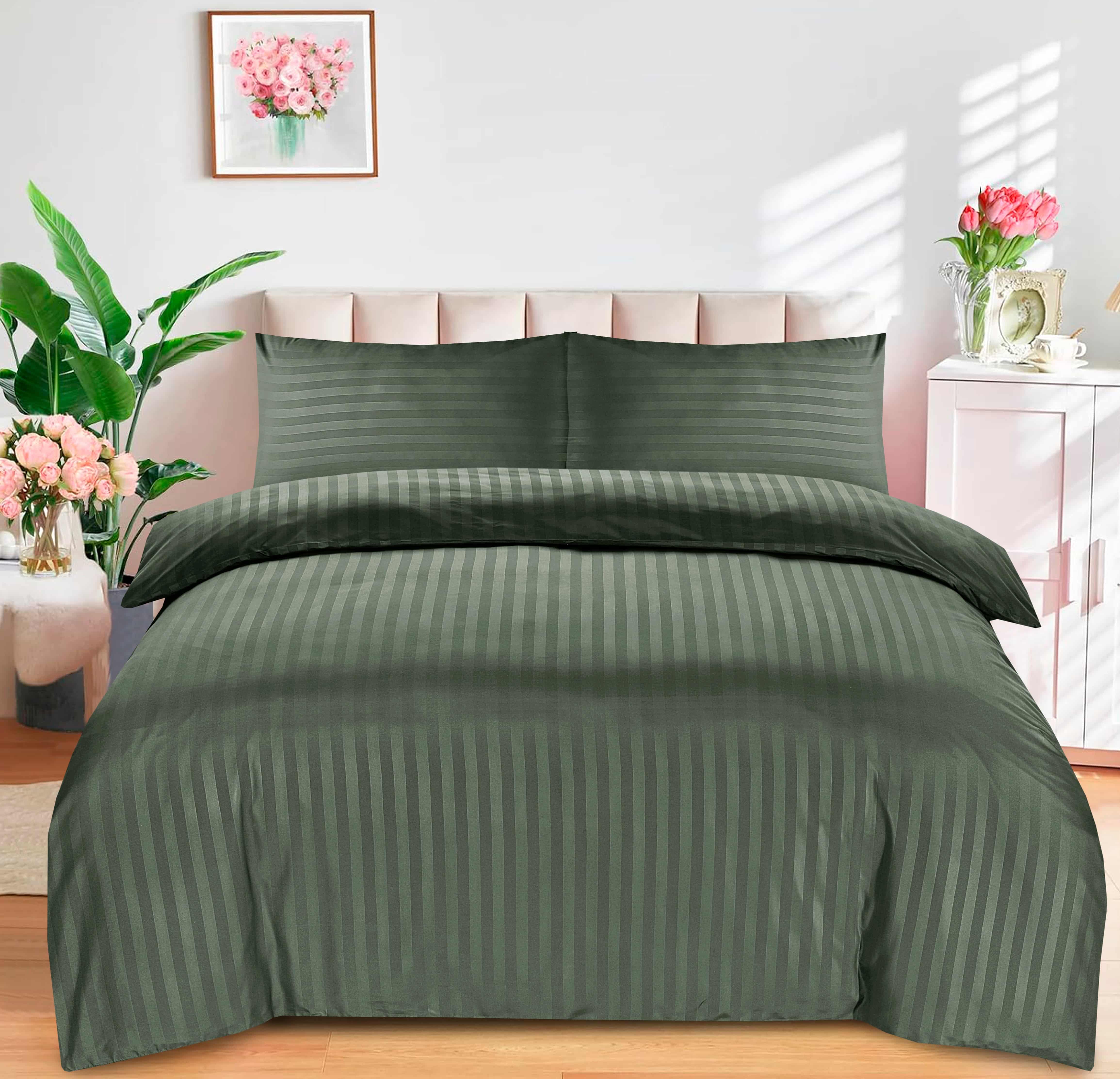Luxury Stripes Bedding Set Duvet Cover Set Quilt Covers and Pillow Cases All Sizes - Green