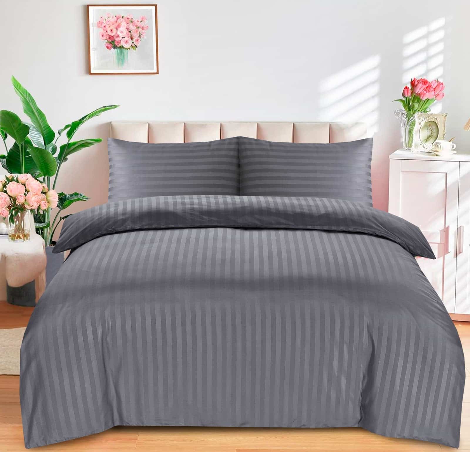 Luxury Stripes Bedding Set Duvet Cover Set Quilt Covers and Pillow Cases All Sizes - Grey MODAWAVE