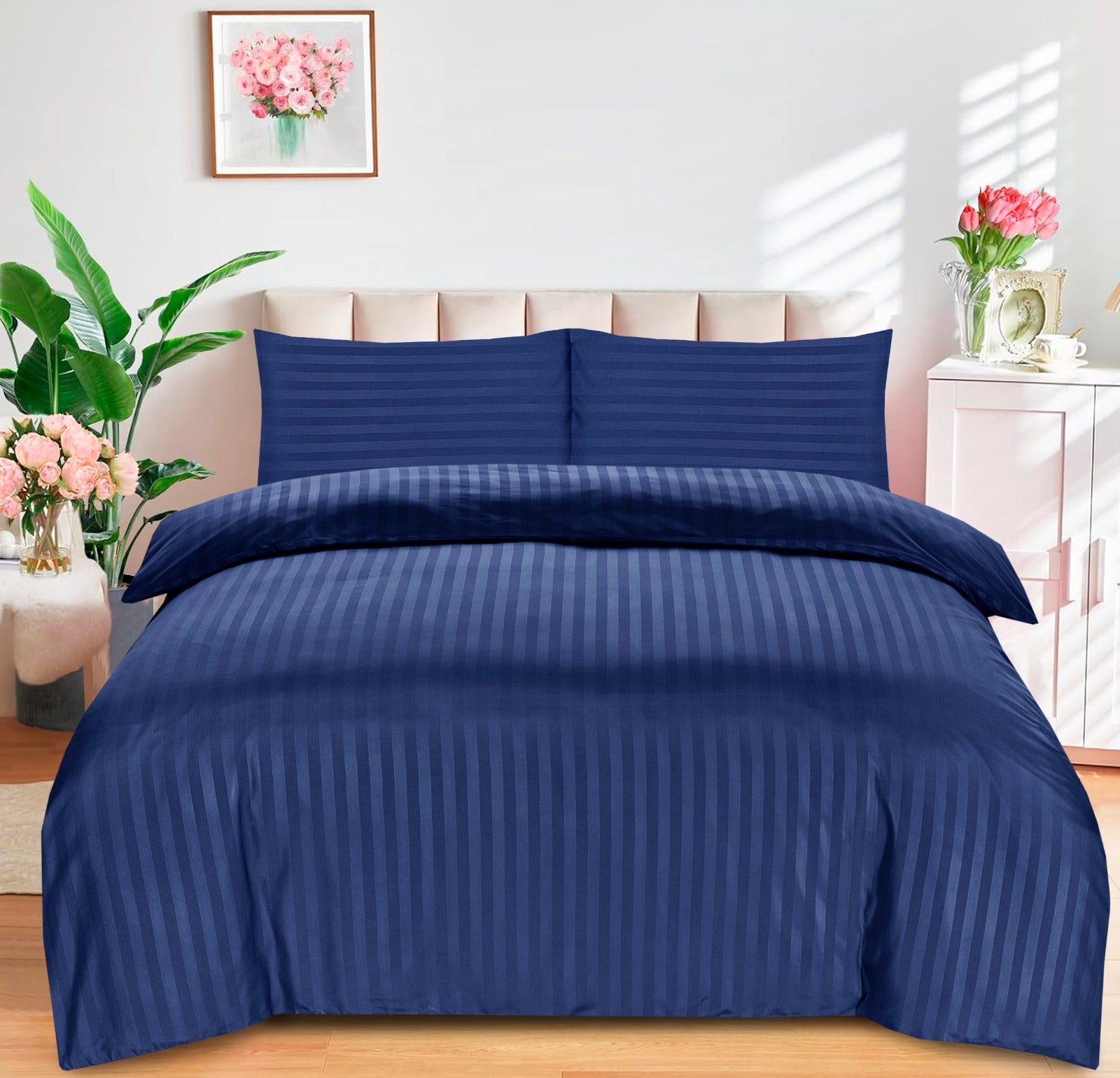 Luxury Stripes Bedding Set Duvet Cover Set Quilt Covers and Pillow Cases All Sizes - Navy Blue MODAWAVE