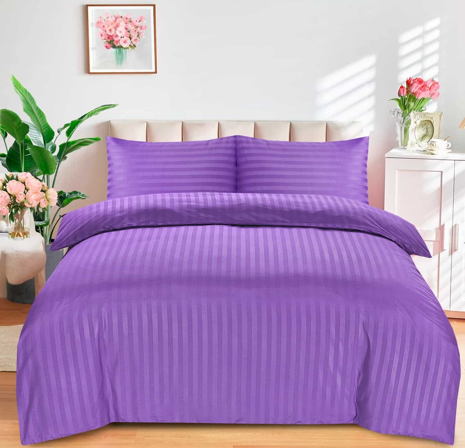 Luxury Stripes Bedding Set Duvet Cover Set Quilt Covers and Pillow Cases All Sizes - Purple