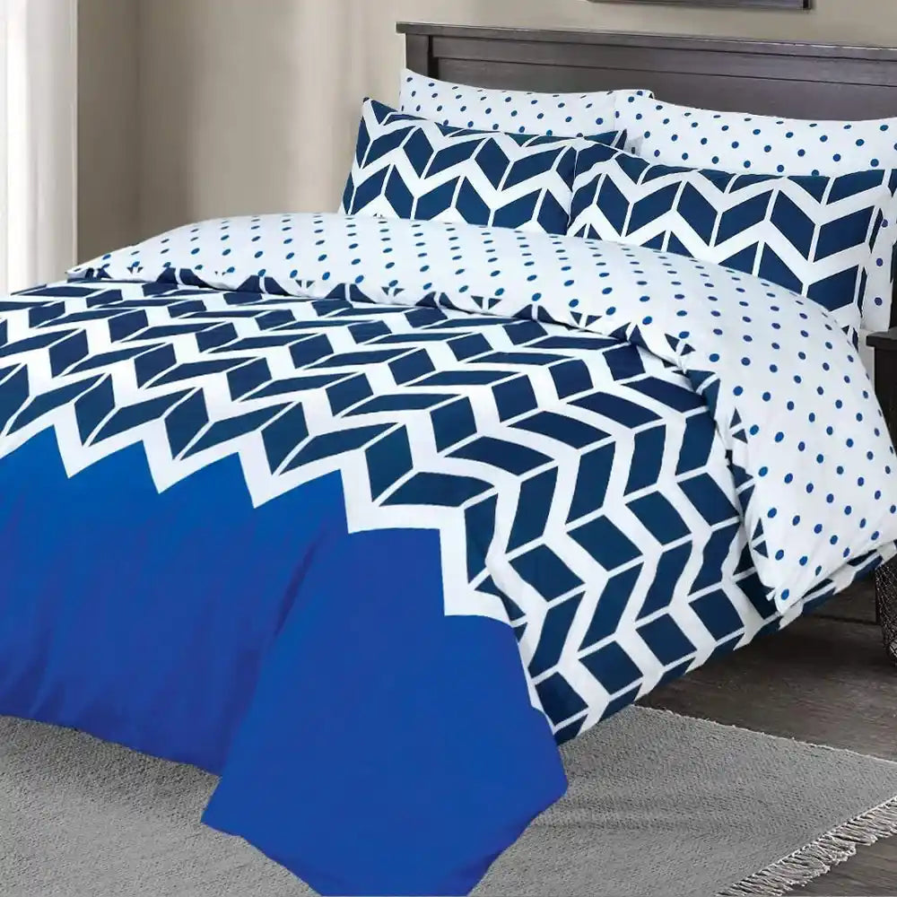Polycotton Chevron Duvet Cover – Blue & White