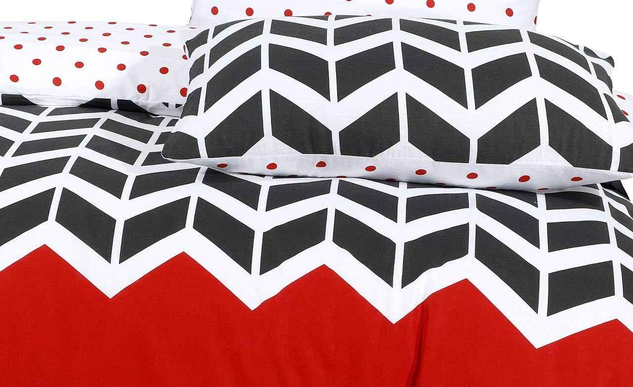 Polycotton Chevron Duvet Set – Luxury Black & Red Reversible