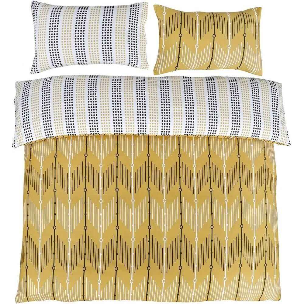 Polycotton Reversible Mustard Duvet Cover Set - Zigzag Print Fabric
