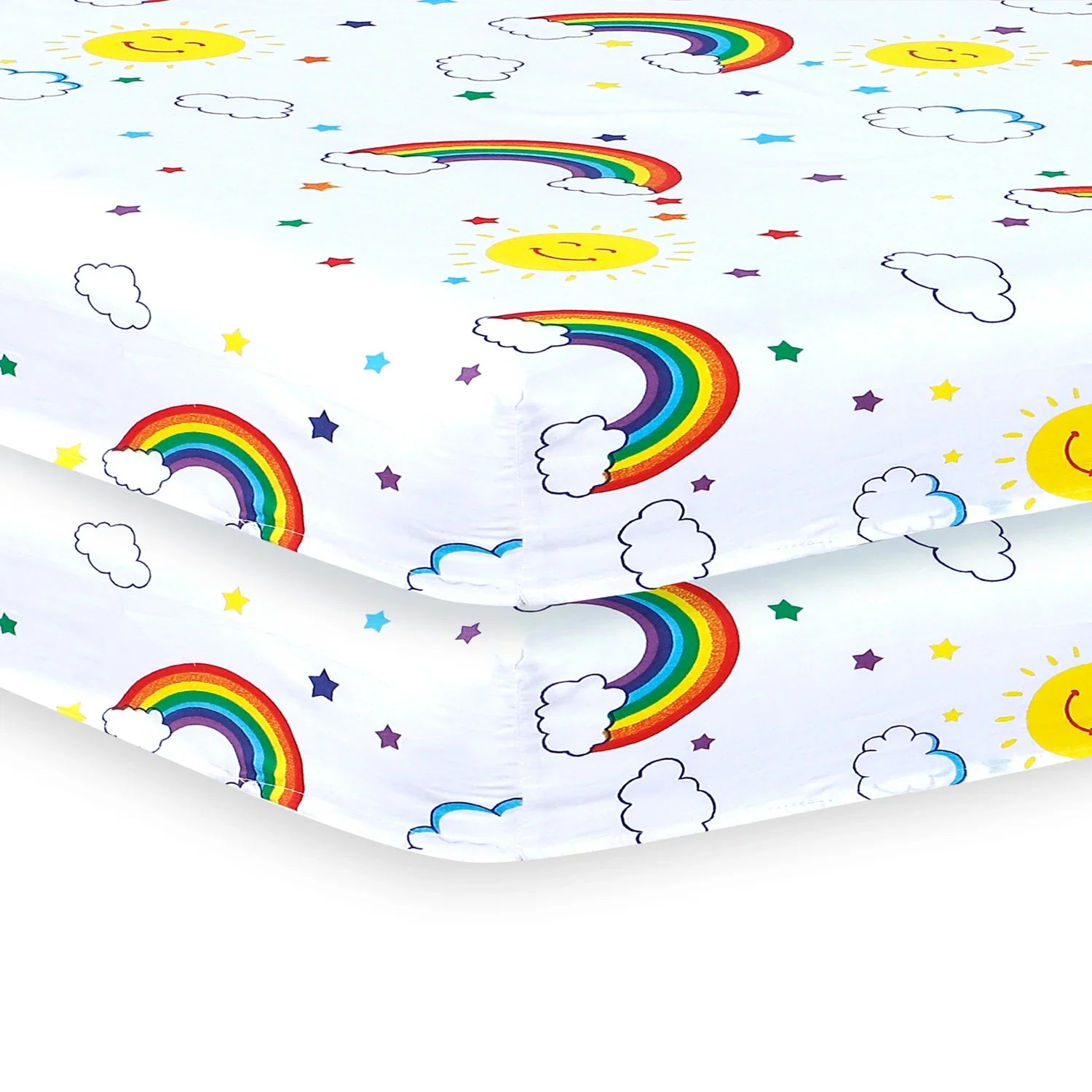 Rainbow Cot Sheets: Pack of 2 Easy Care Bed Sheets for Maximum Comfort