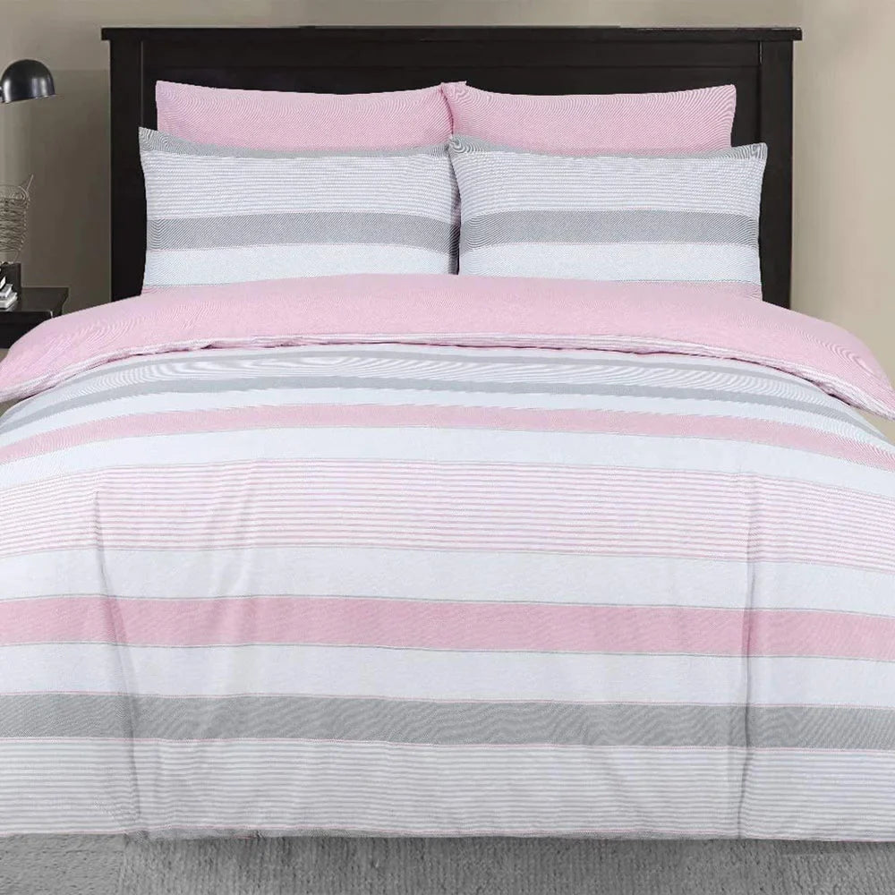 Reversible Pink Stripe Duvet Cover Set | Best Quality Polycotton