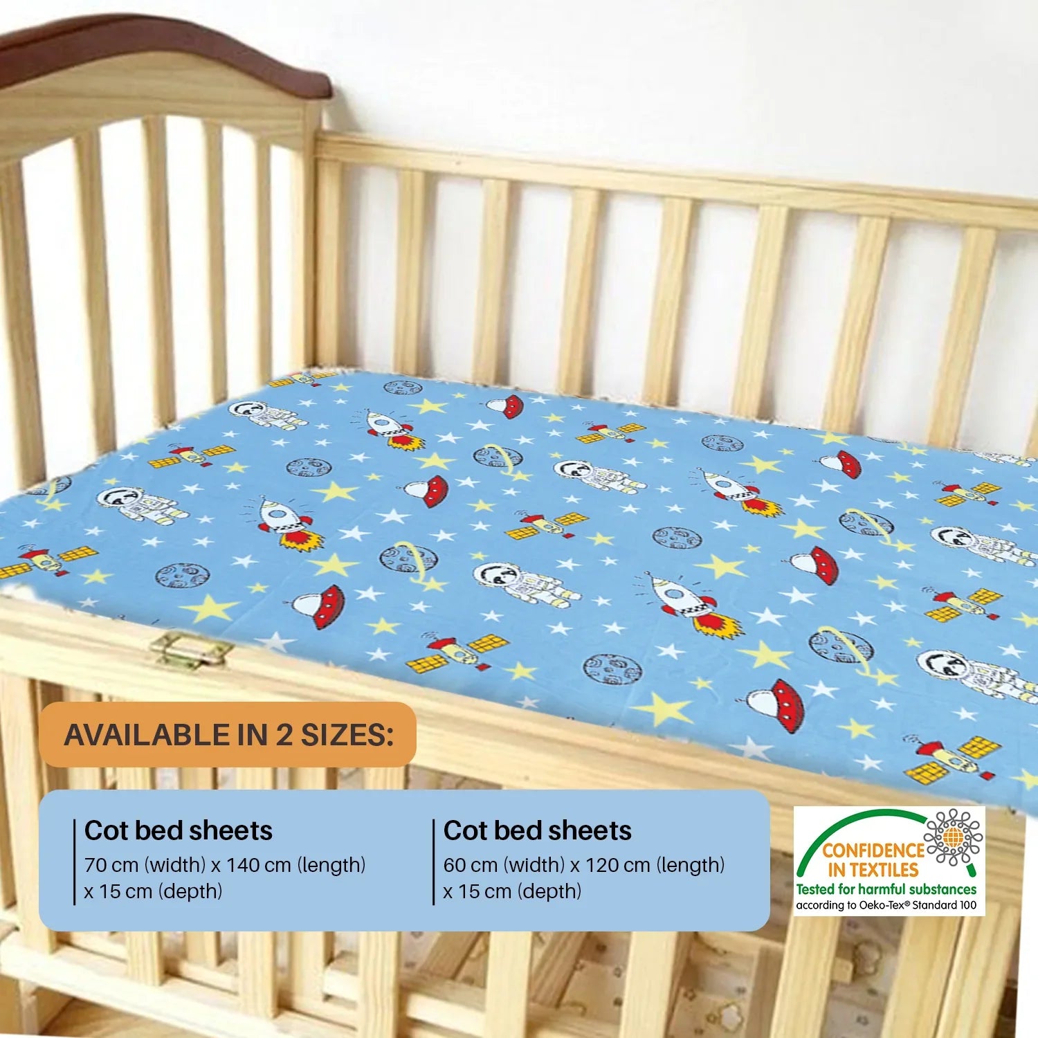 Space Blue Cot Bed Fitted Sheets: Pack of 2