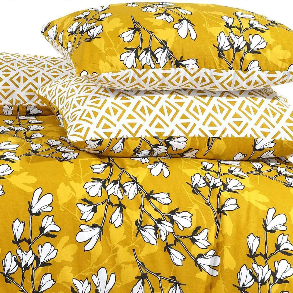 Spring mustard floral print duvet cover set polycotton blend