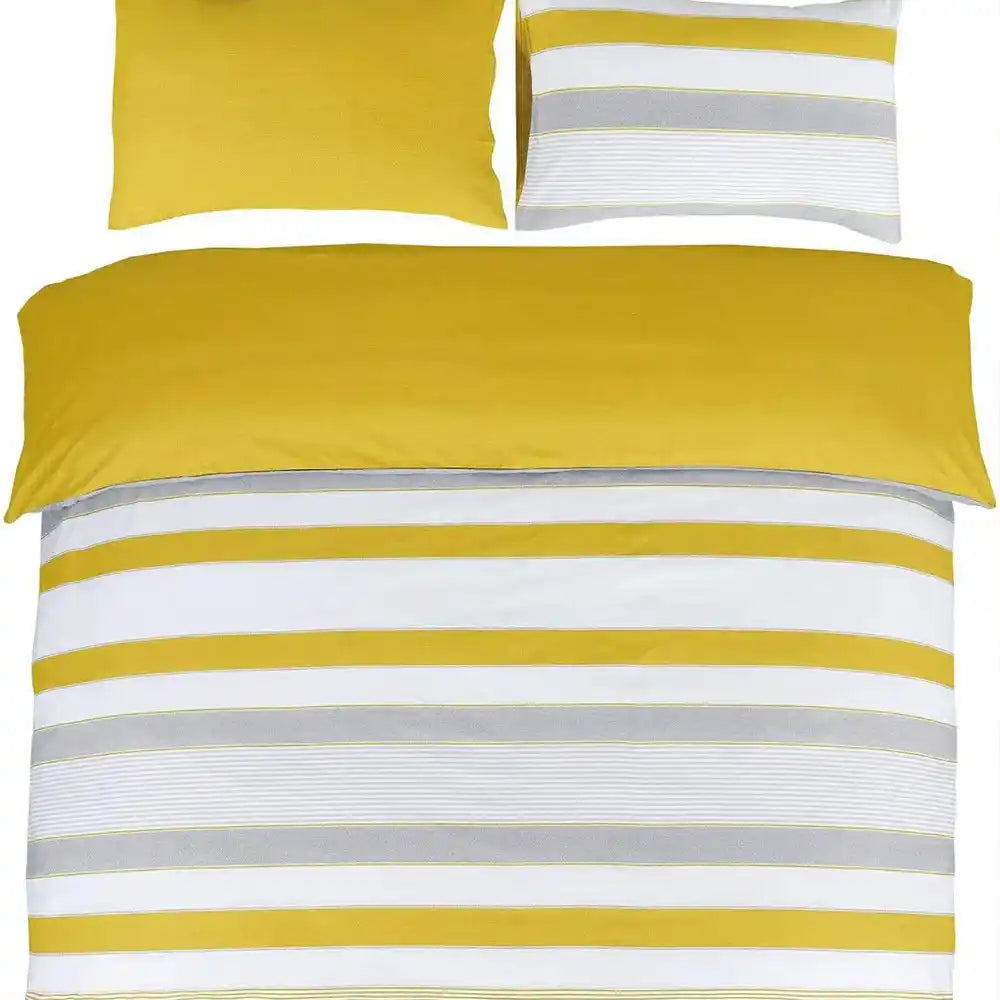 Stylish Grey & Mustard Striped Duvet Cover Set