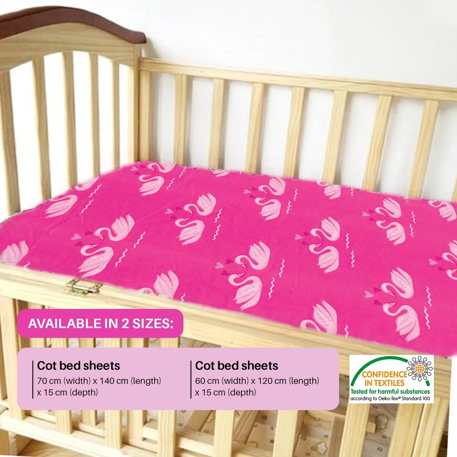 2 Cot fitted Sheets with Swan Love Print