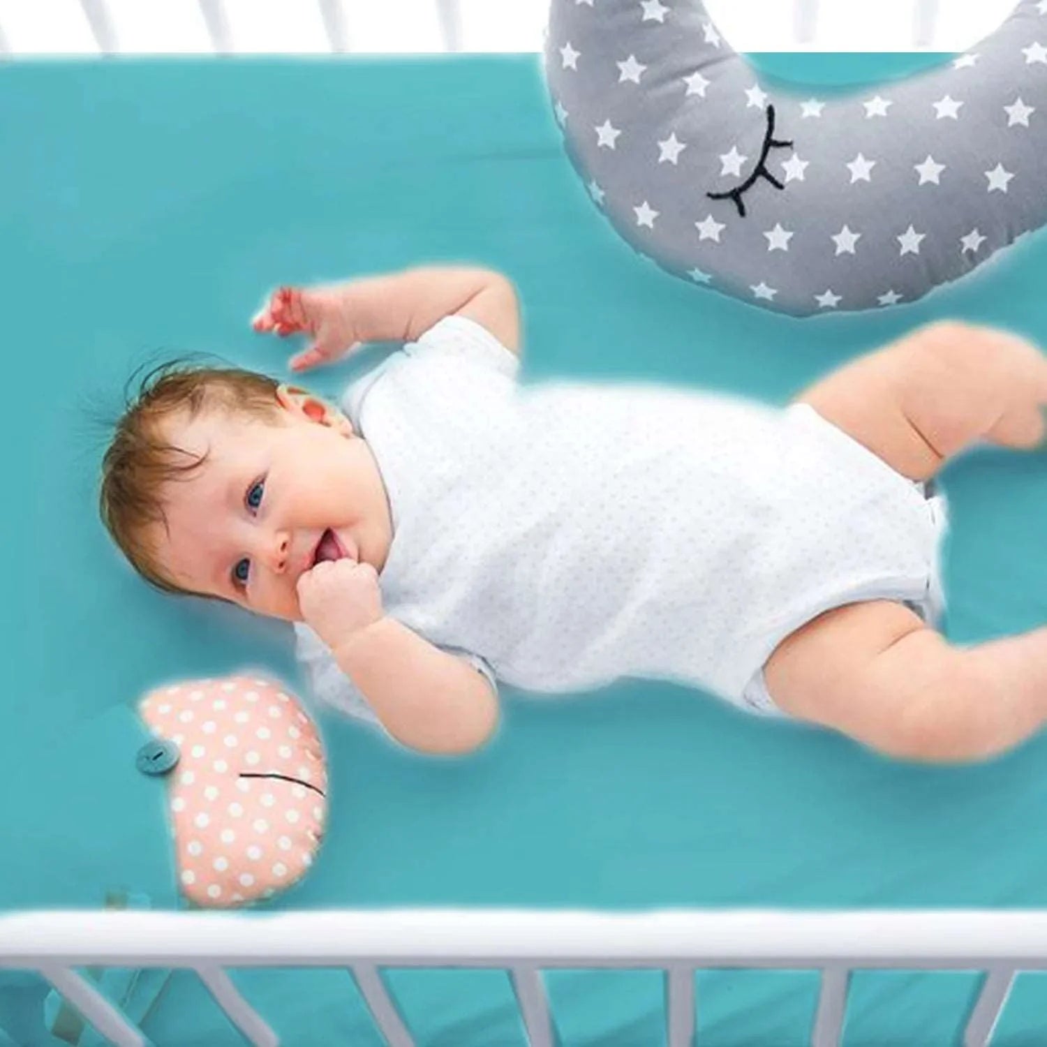 flat cot teal sheets
