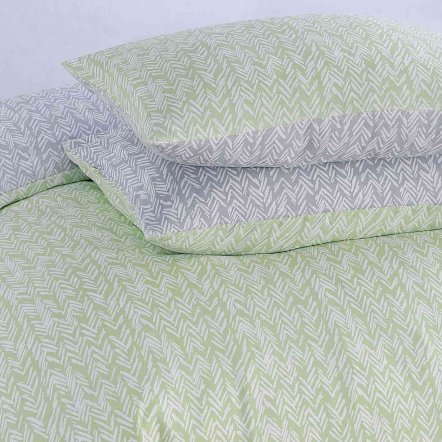 green bedding set with fitted sheet and duvet cover