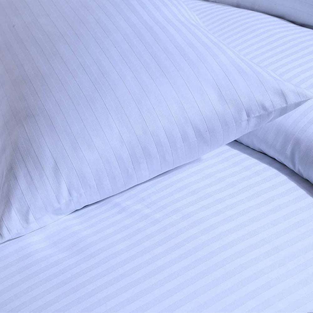 premium cotton sateen stripe bedding set white