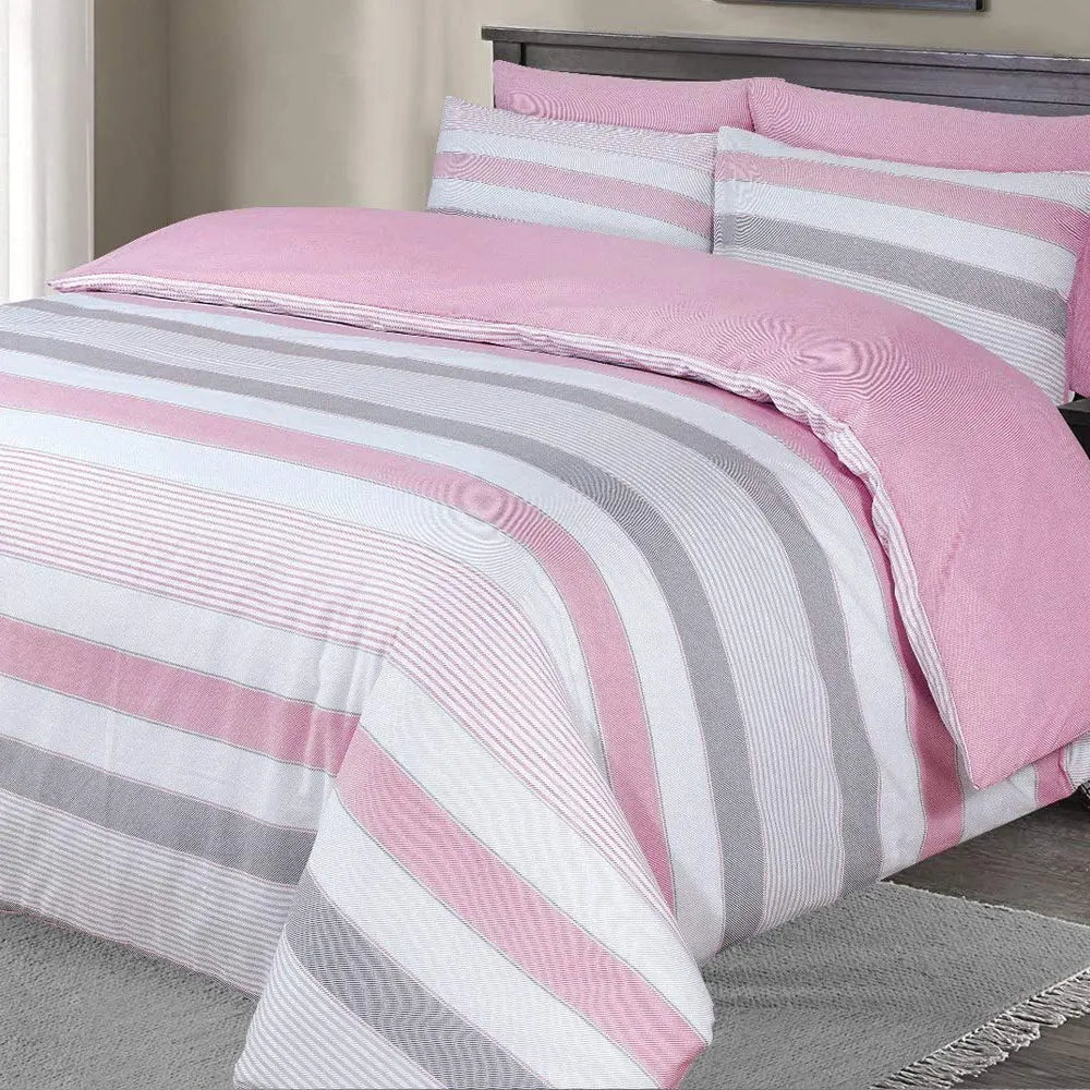 reversible pink stripe duvet cover set UK