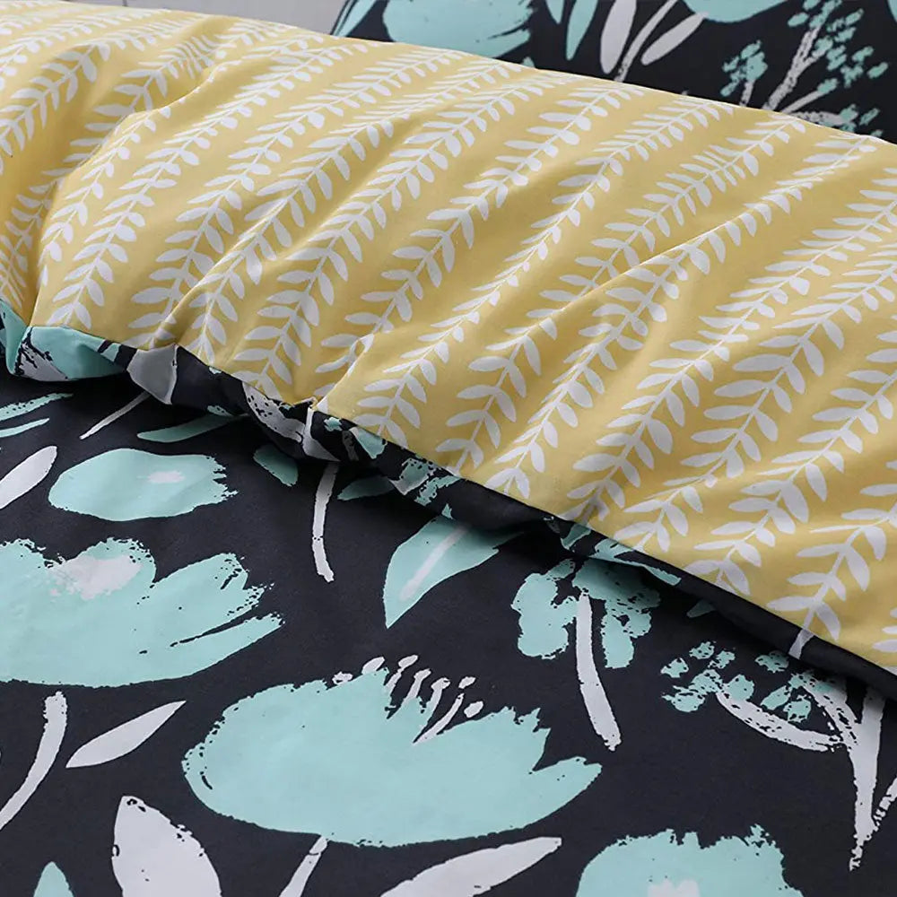 stylish botanic print reversible duvet cover set