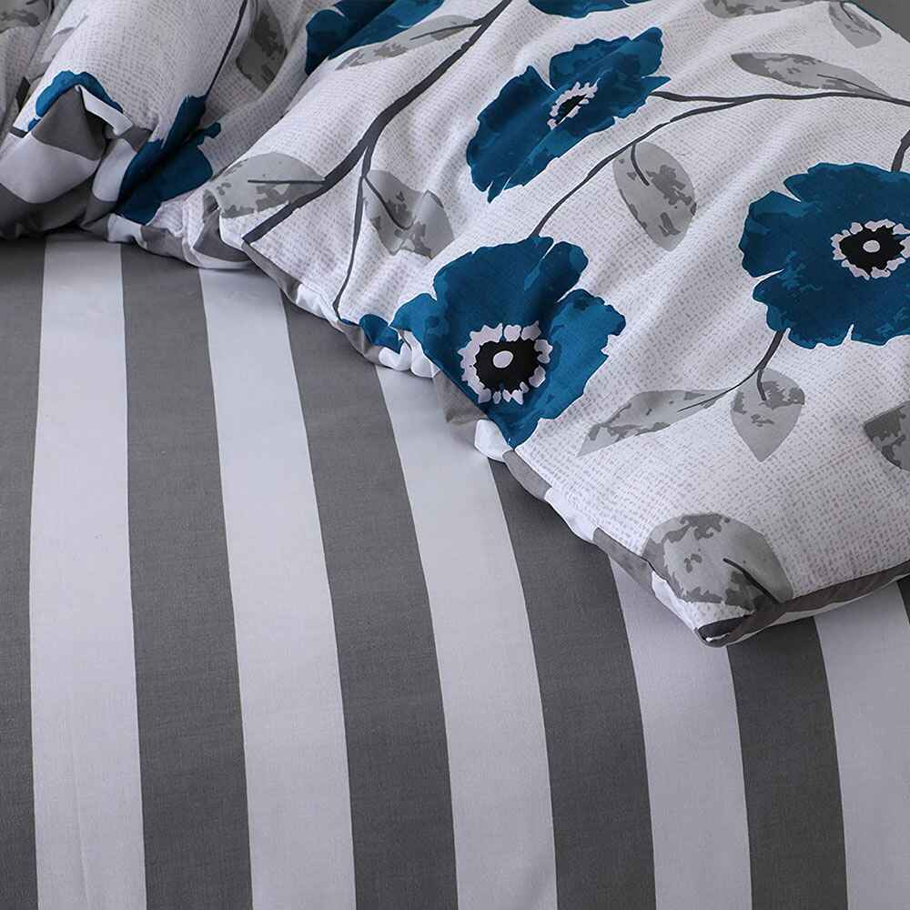 teal and grey floral reversible duvet cover design