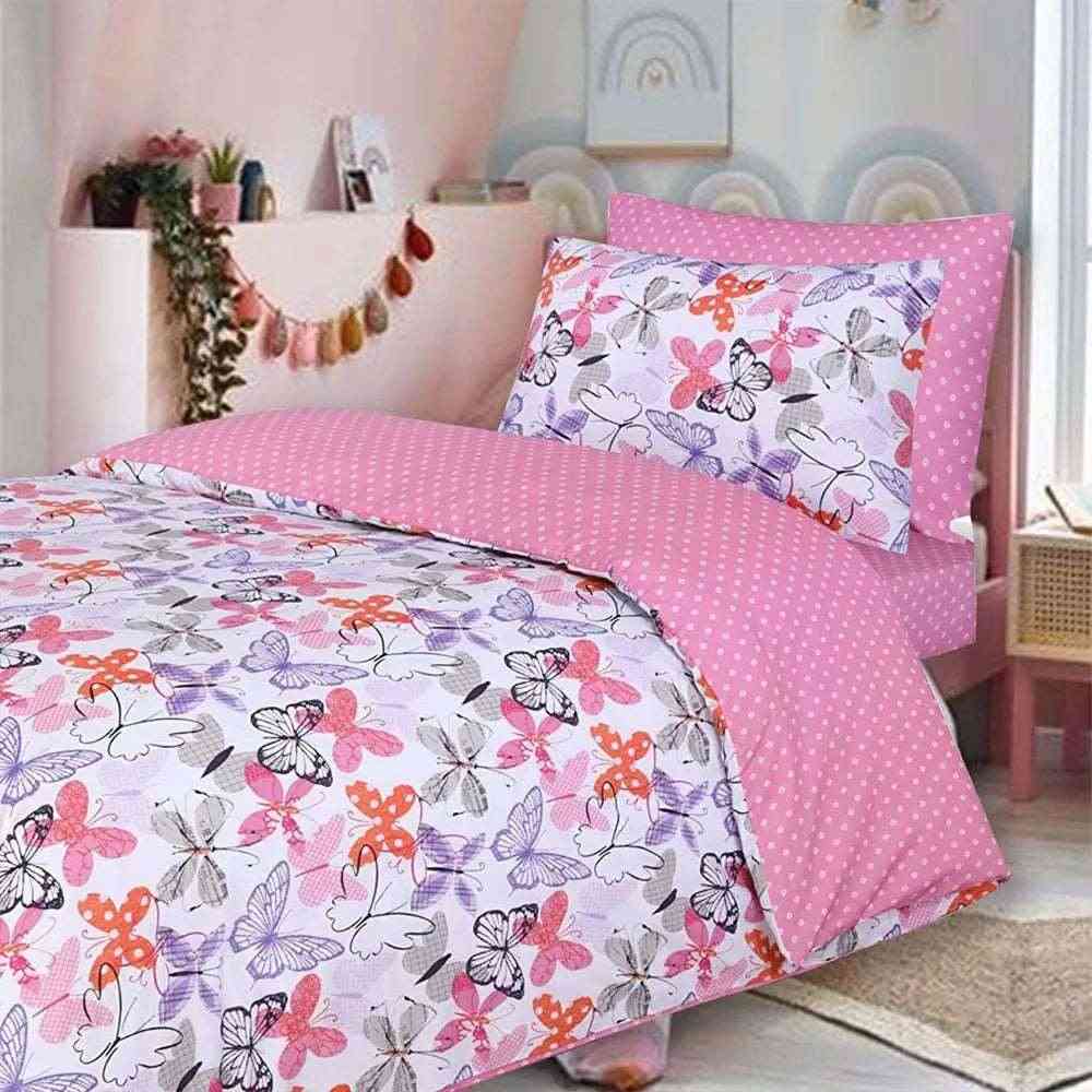 100% Cotton Complete Kids Bedding Set with Bedsheet - Butterfly Pink Design