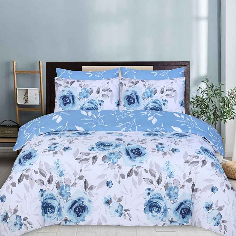 100% Cotton Duvet Cover Set | Soft and Stylish Blue Roses Print