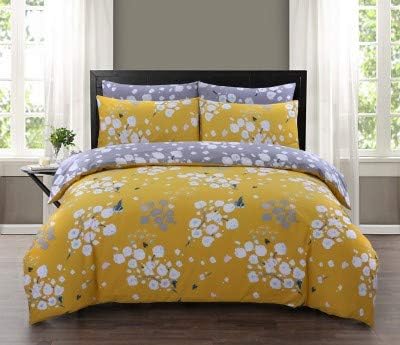 100% Pure Cotton Printed Duvet Cover Set - Blossom Mustard