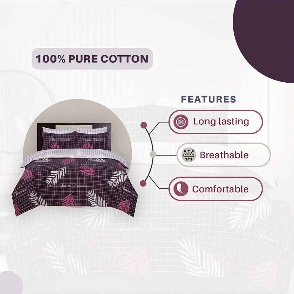 100% cotton aubergine print duvet cover set UK