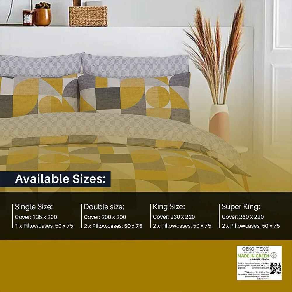 100% cotton grey and mustard duvet cover set