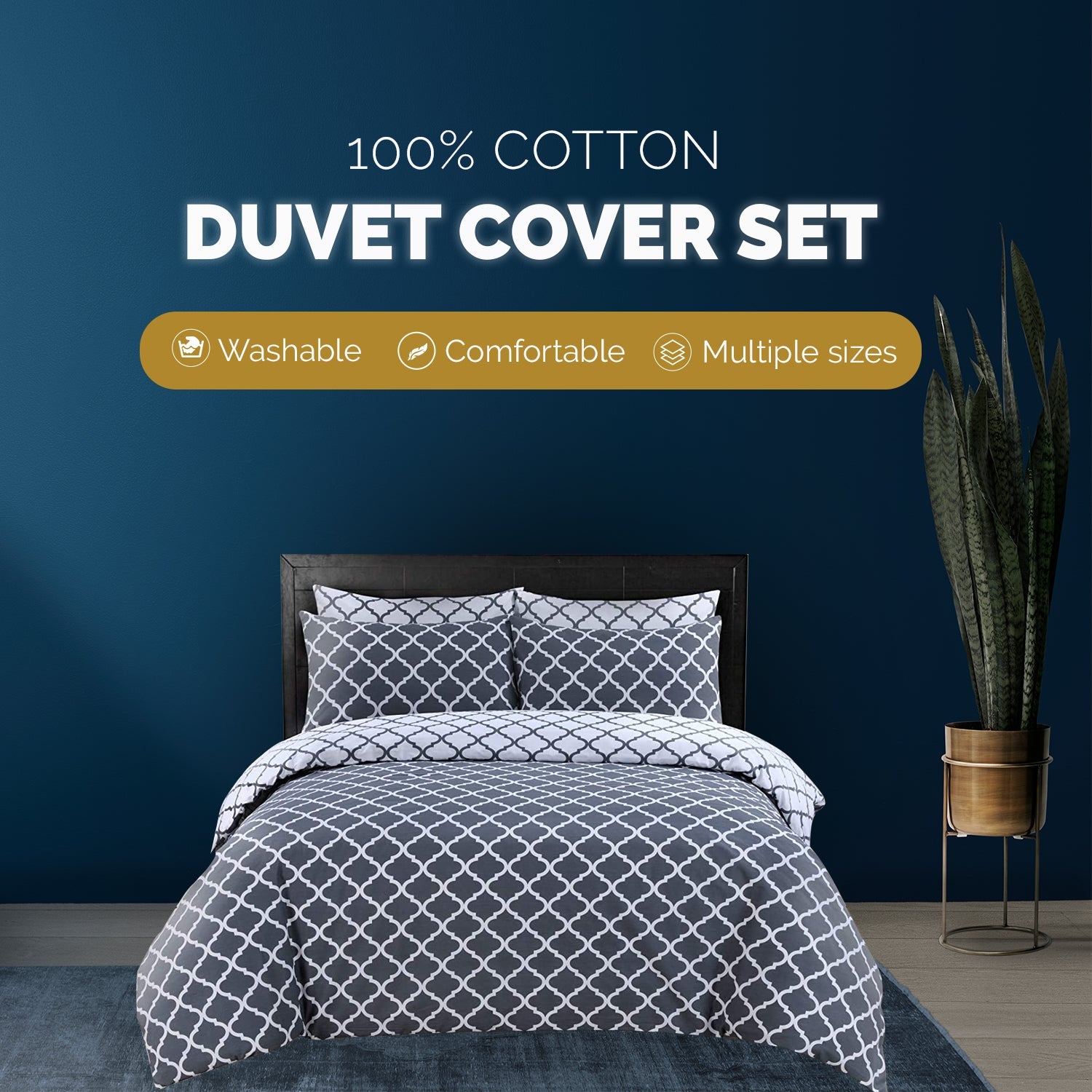 Spades Printed Grey Duvet Cover Set - 100% Cotton for a Stylish Bed MODAWAVE