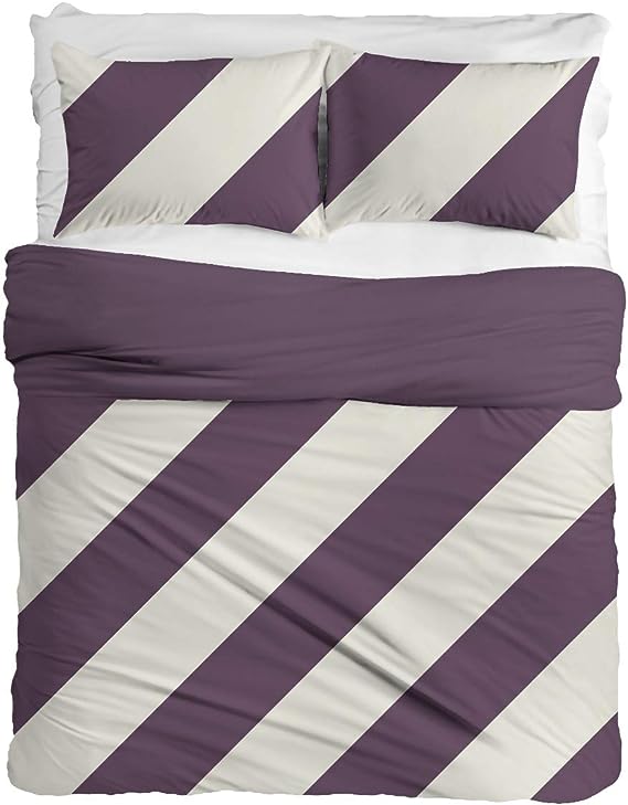 200 Thread Count 100% Cotton Duvet Cover - Stripe Aubergine