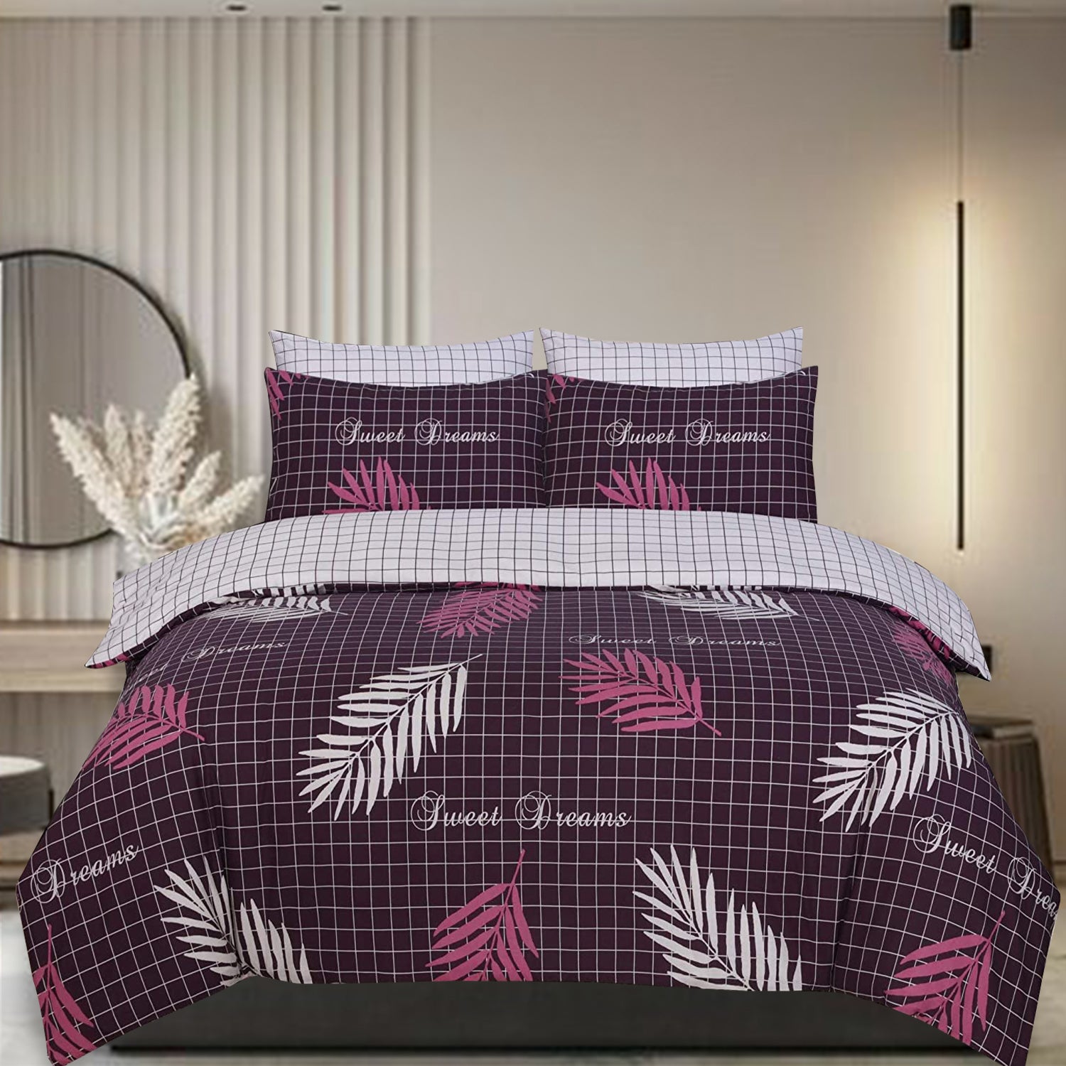 Pure Cotton Reversible Duvet Set - Sweet Dreams Aubergine Quilt Cover Set MODAWAVE