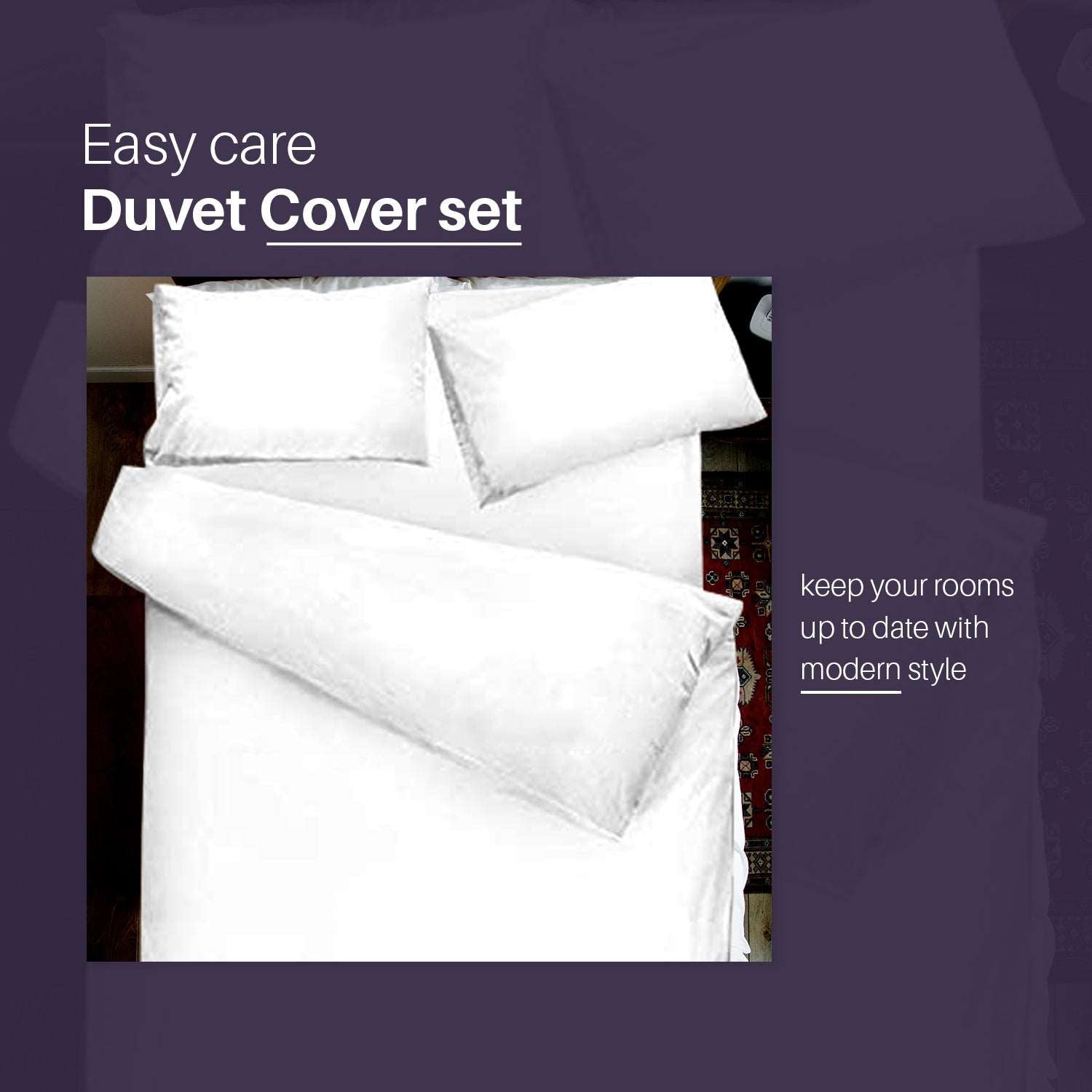 Non Iron Plain Dyed Duvet Cover With Pillow Cases Easy Care Luxury Percale Bed Set - White