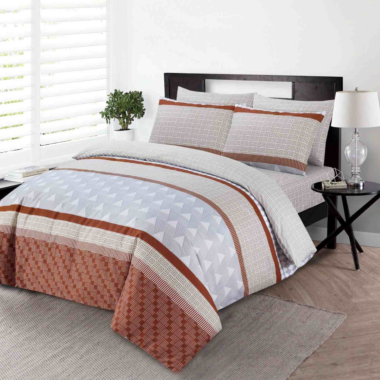 4 Piece Complete Bedding Set Duvet Cover Set With Fitted Bed Sheet & Pillowcases - Modern Geomatric
