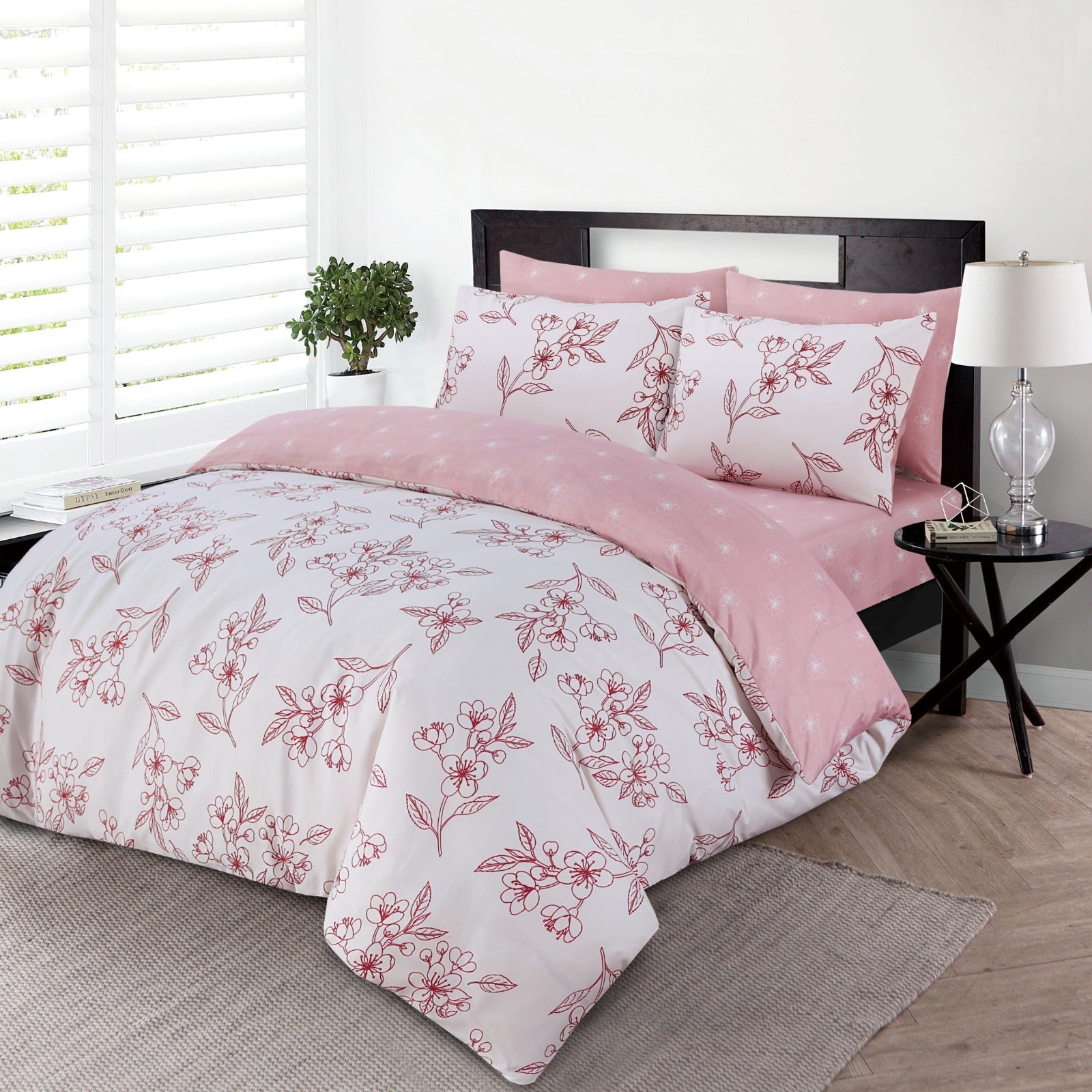4 Piece Complete Bedding Set Duvet Cover Set With Fitted Bed Sheet & Pillowcases - Sepia Bloom