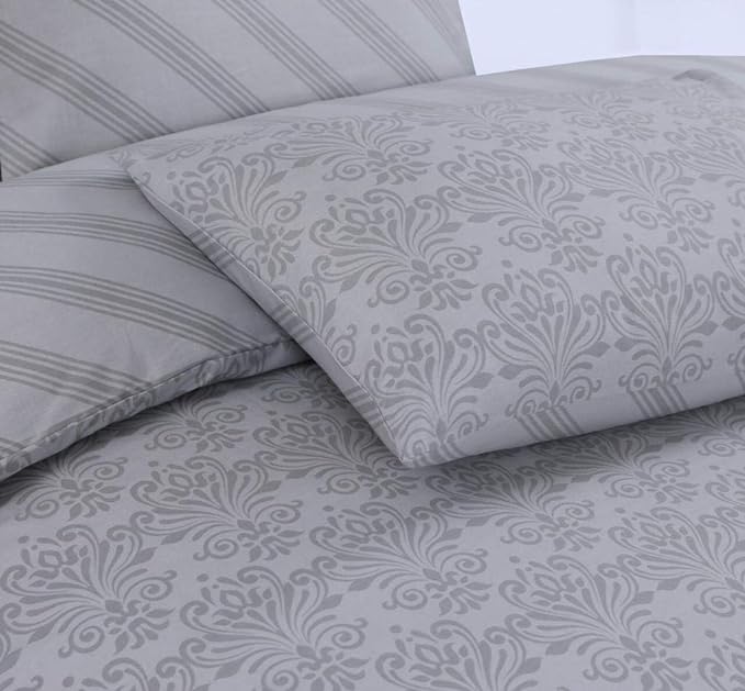 Damask silver Print Reversible Duvet Quilt Cover