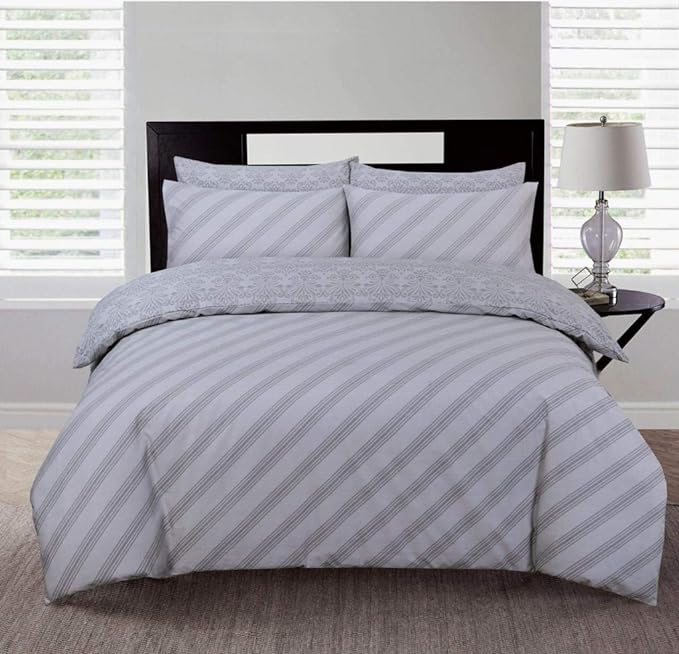 Damask silver Print Duvet Quilt Cover Set