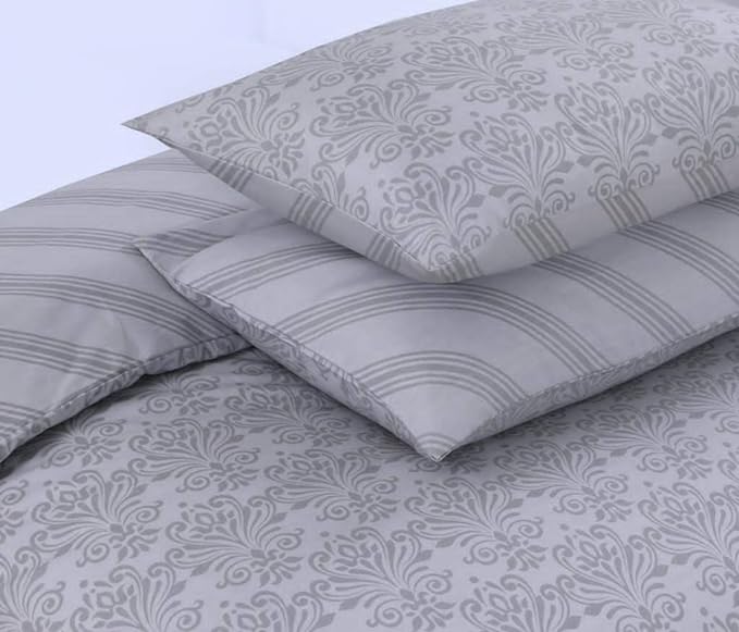 Damask silver Print Reversible Duvet Cover Set
