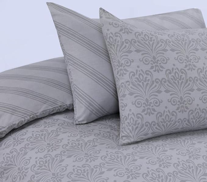 Damask silver Print Cotton Duvet Cover