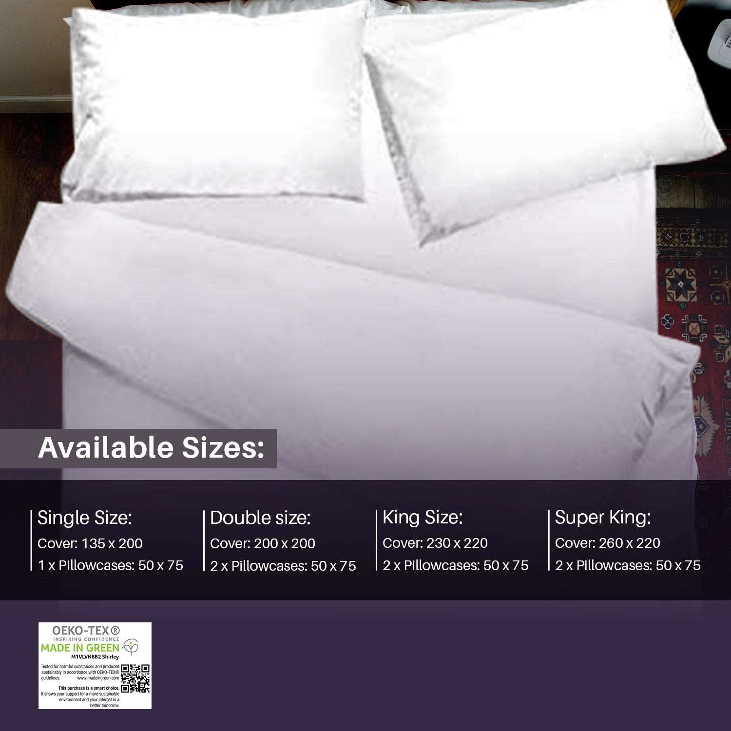 Non Iron Plain Dyed Duvet Cover With Pillow Cases Easy Care Luxury Percale Bed Set - White