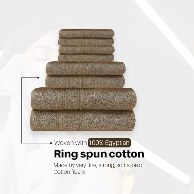 8 Piece Towel Set 100% Egyptian Cotton 700 GSM | 2 Bath Towels | 2 Hand Towels | 4 Washcloths - Brown