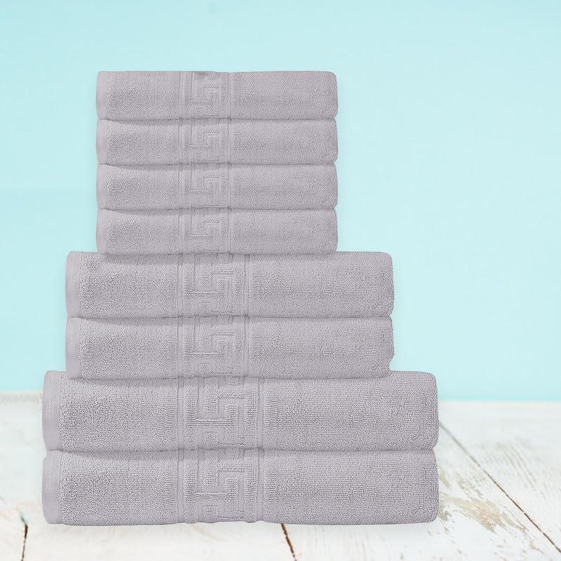 8 Piece Towel Set 100% Egyptian Cotton 600 GSM | 2 Bath Towels | 2 Hand Towels | 4 Washcloths - Silver