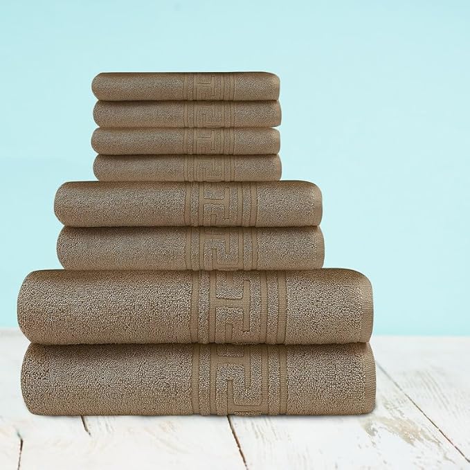 8 Piece Towel Set 100% Egyptian Cotton 700 GSM | 2 Bath Towels | 2 Hand Towels | 4 Washcloths - Brown