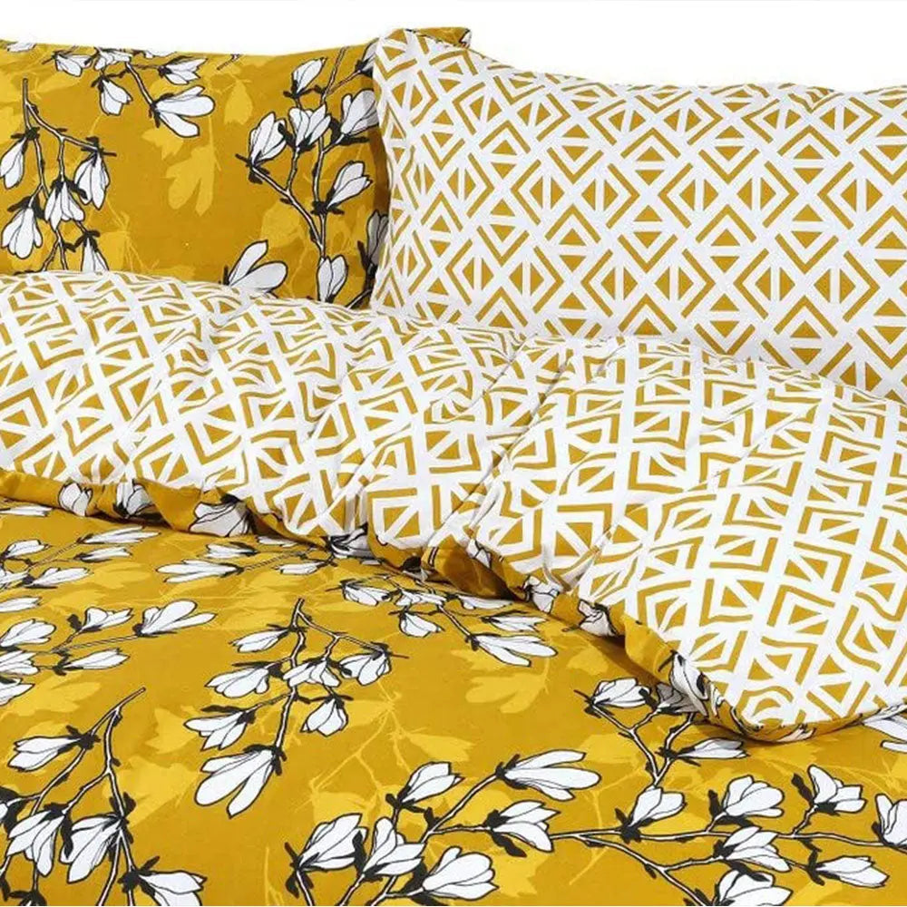 Affordable reversible duvet cover with spring mustard design