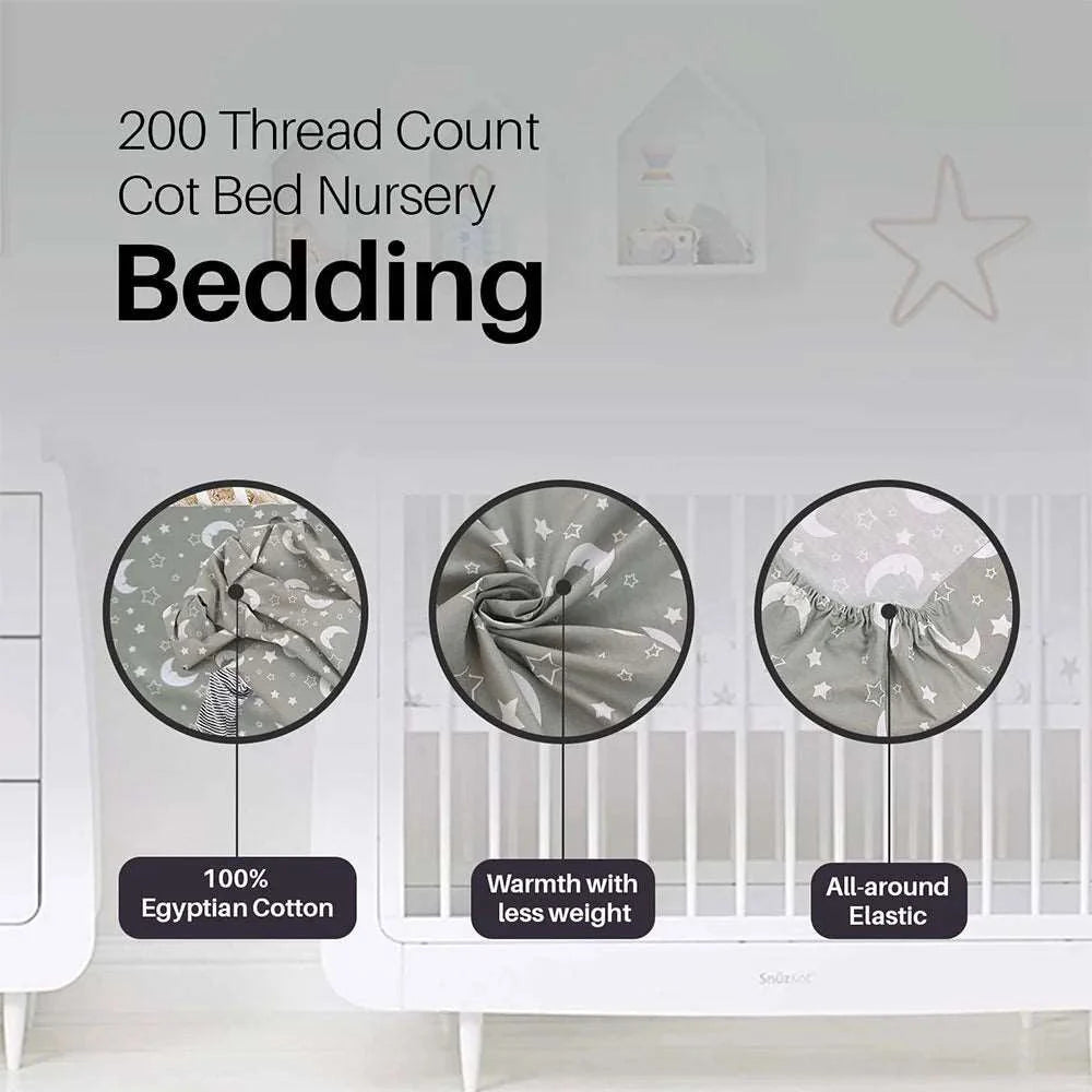 Grey Star Cot Sheet - Sleeping Moon Print