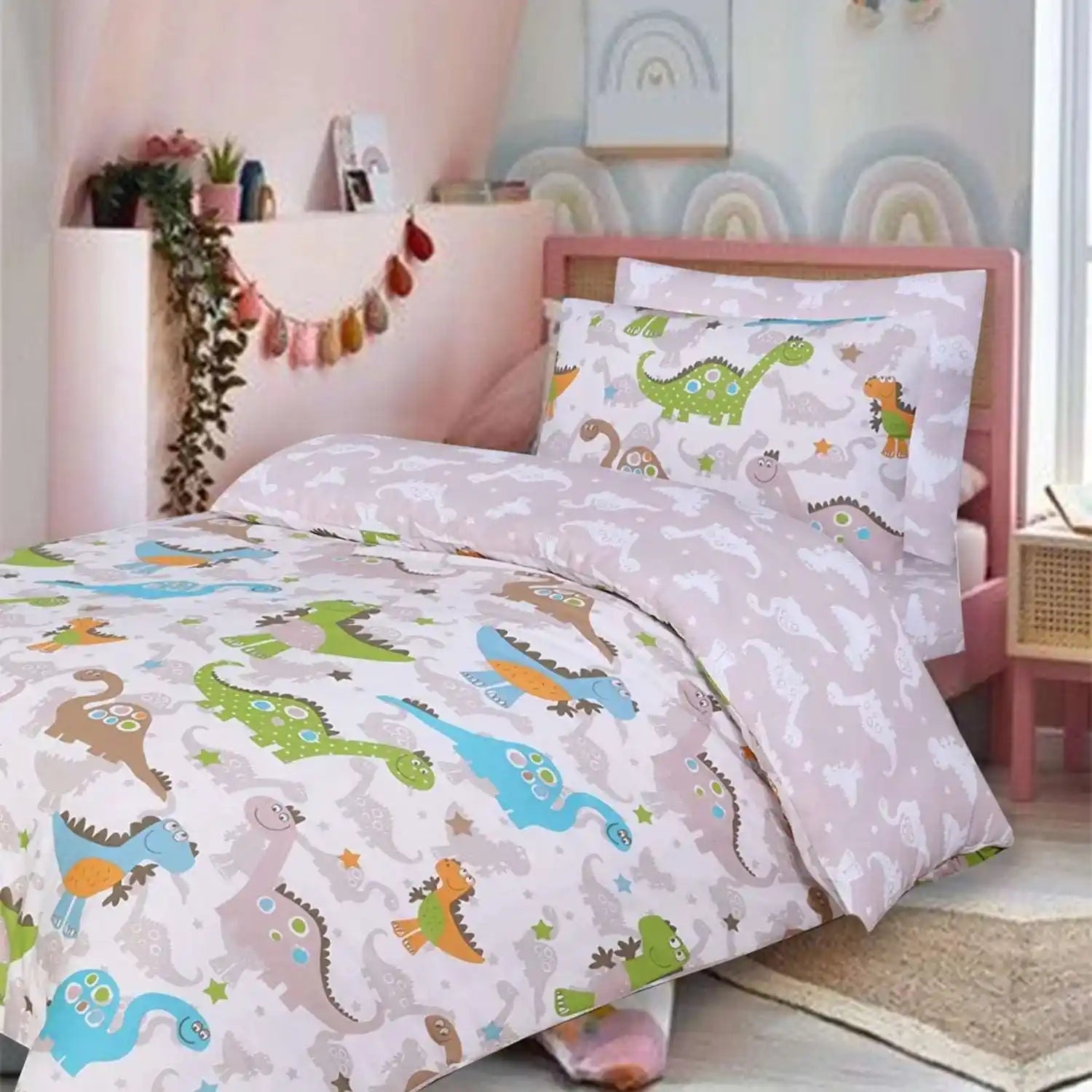 100% Cotton Kids Complete Bed Sets with matching bedsheet - Dino