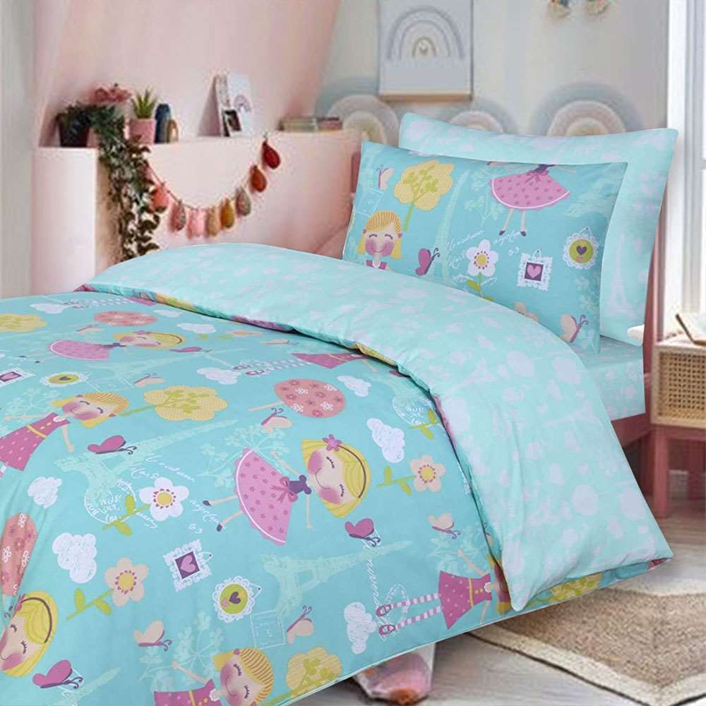 100% Cotton Bedding Set for kids: Paris Girls Design with Bedsheet