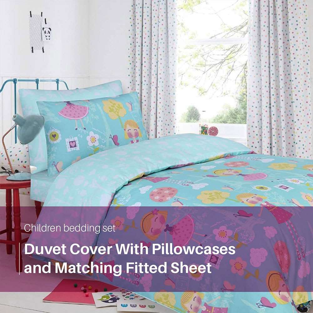 100% Cotton Bedding Set for kids: Paris Girls Design with Bedsheet