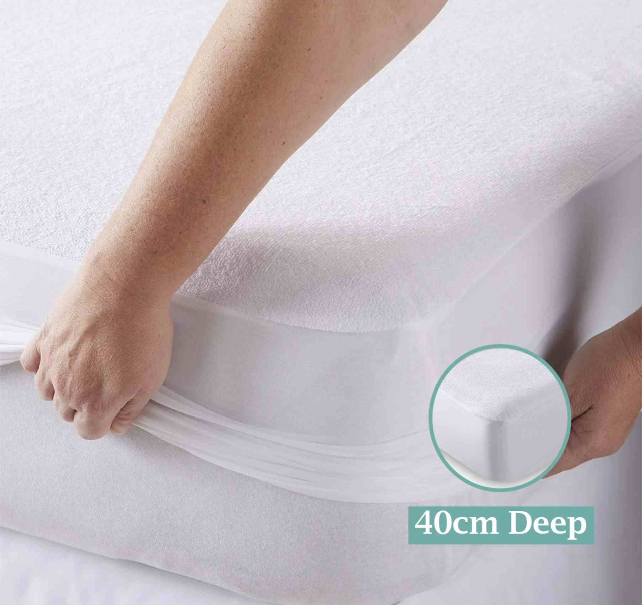 Extra 40 cm deep fitted mattress protector with terry cloth top