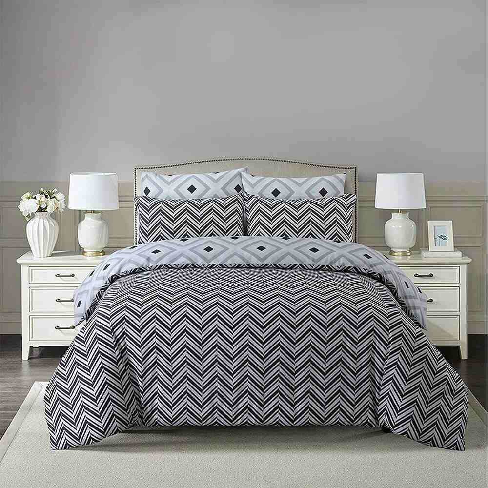 Geo Pattern Polycotton Reversible Printed Duvet Cover Set & Pillow Cases